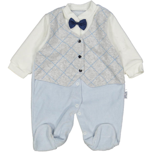 Blue Bow Velvet Overall